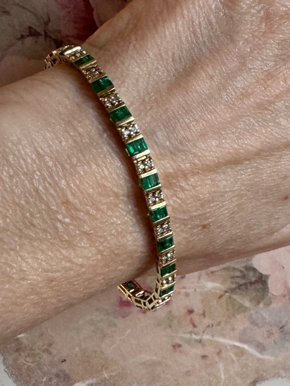 Gold Emerald Diamond Tennis Bracelet